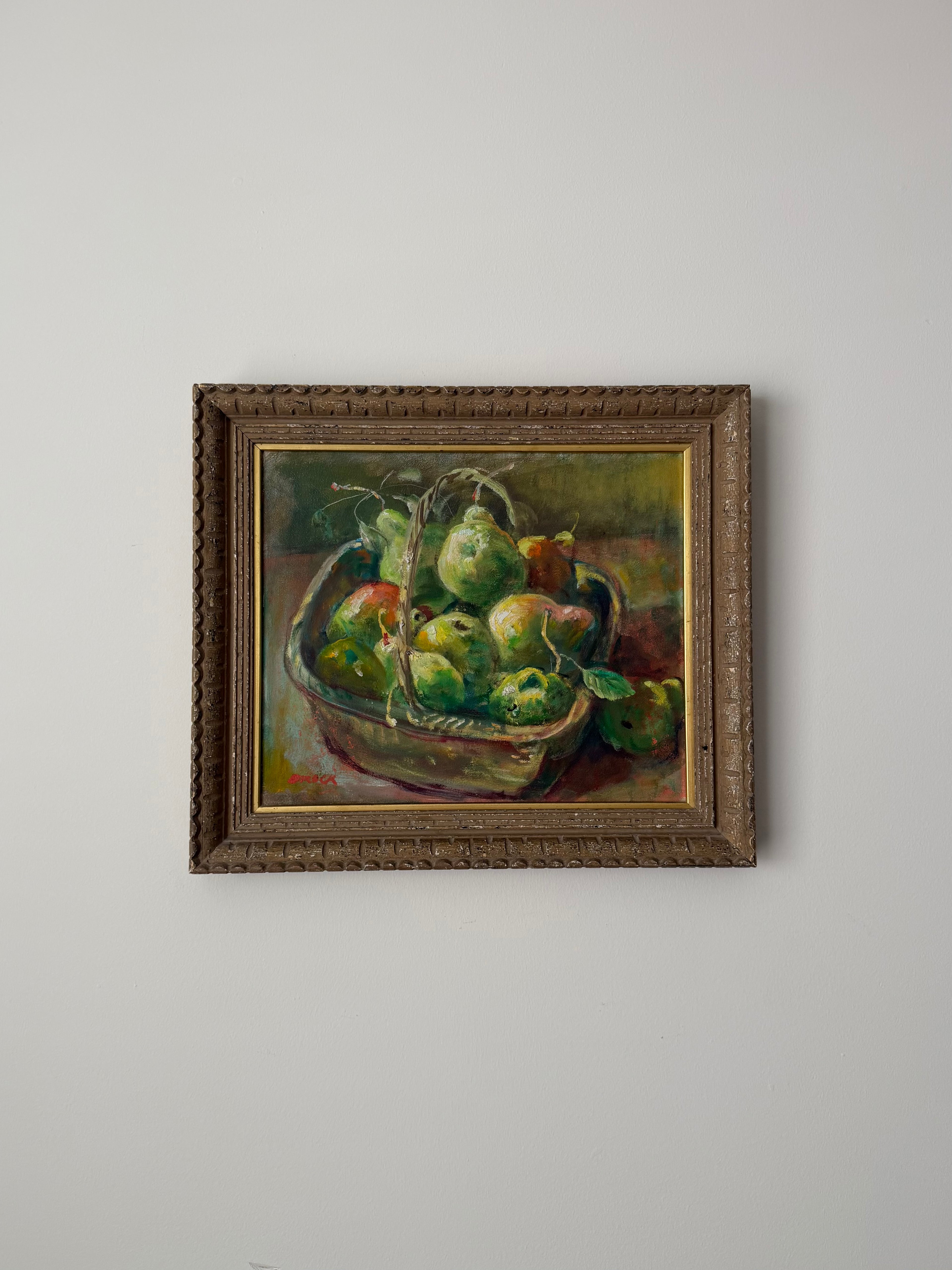 Frank Brokenshaw Still Life Oil Painting | Signed Pears in Basket | Original
