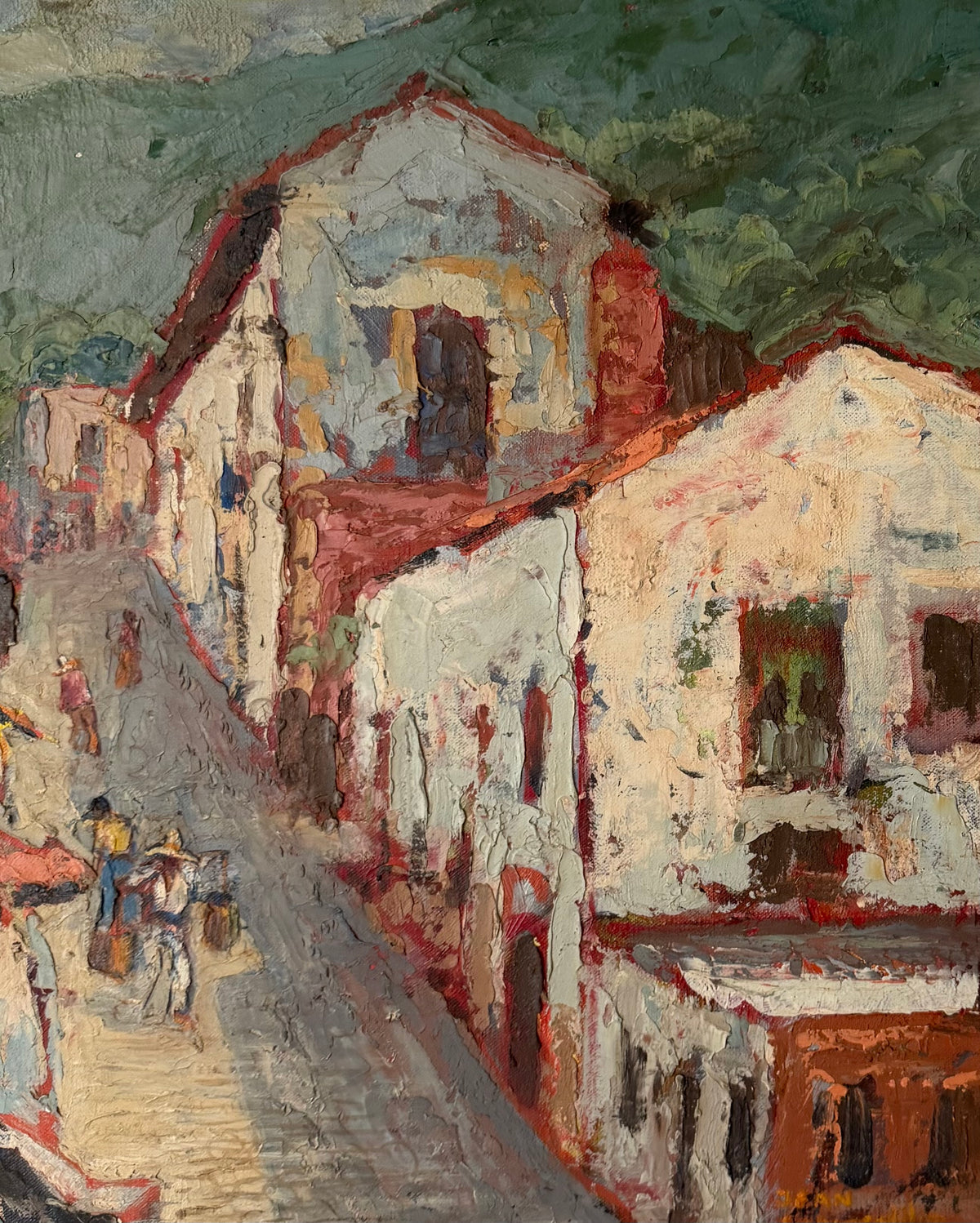 Detail of terracotta rooftops and colorful buildings in Taxco Town by Jean-Frédéric Schweckler