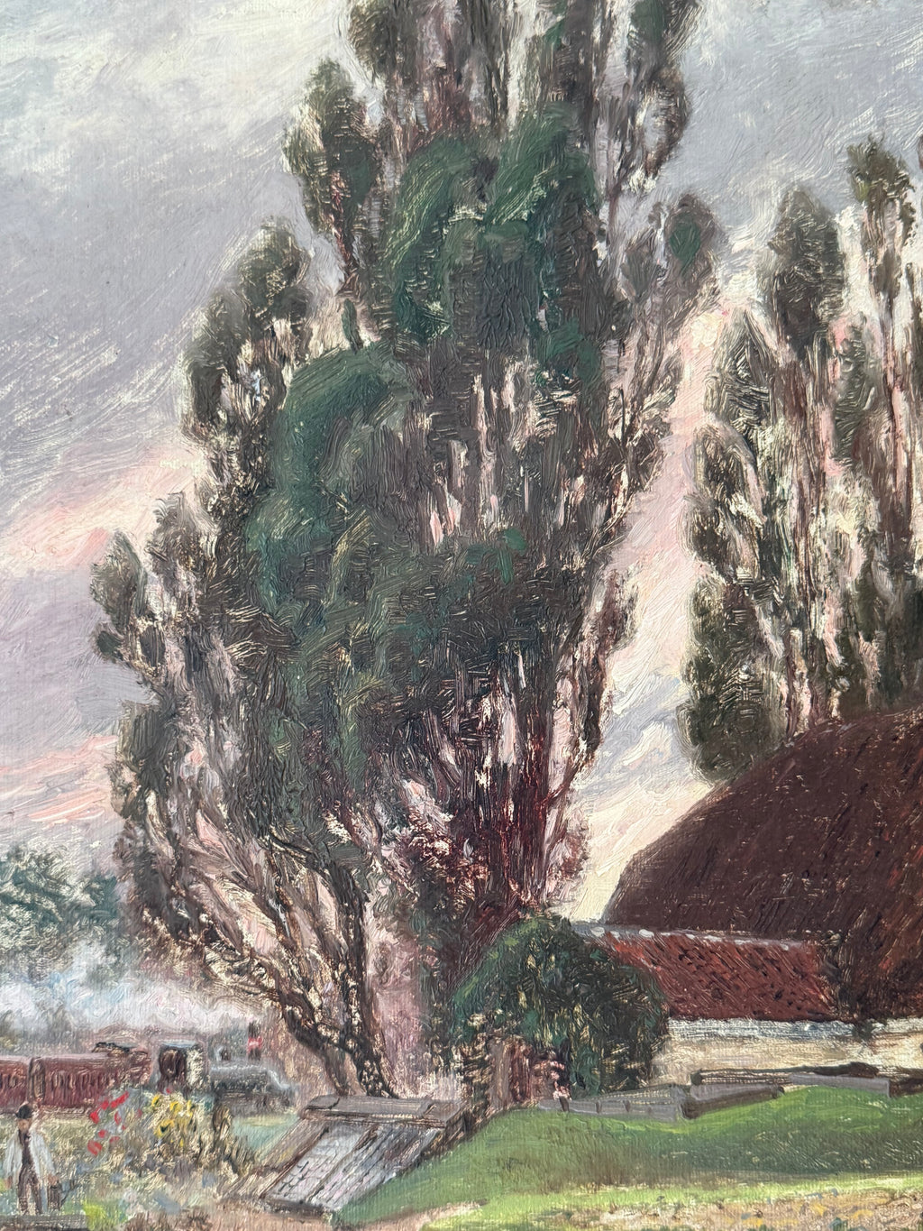 Olaf Viggo Langer (German, b. 1860) Pastoral Farmhouse Landscape Oil Painting