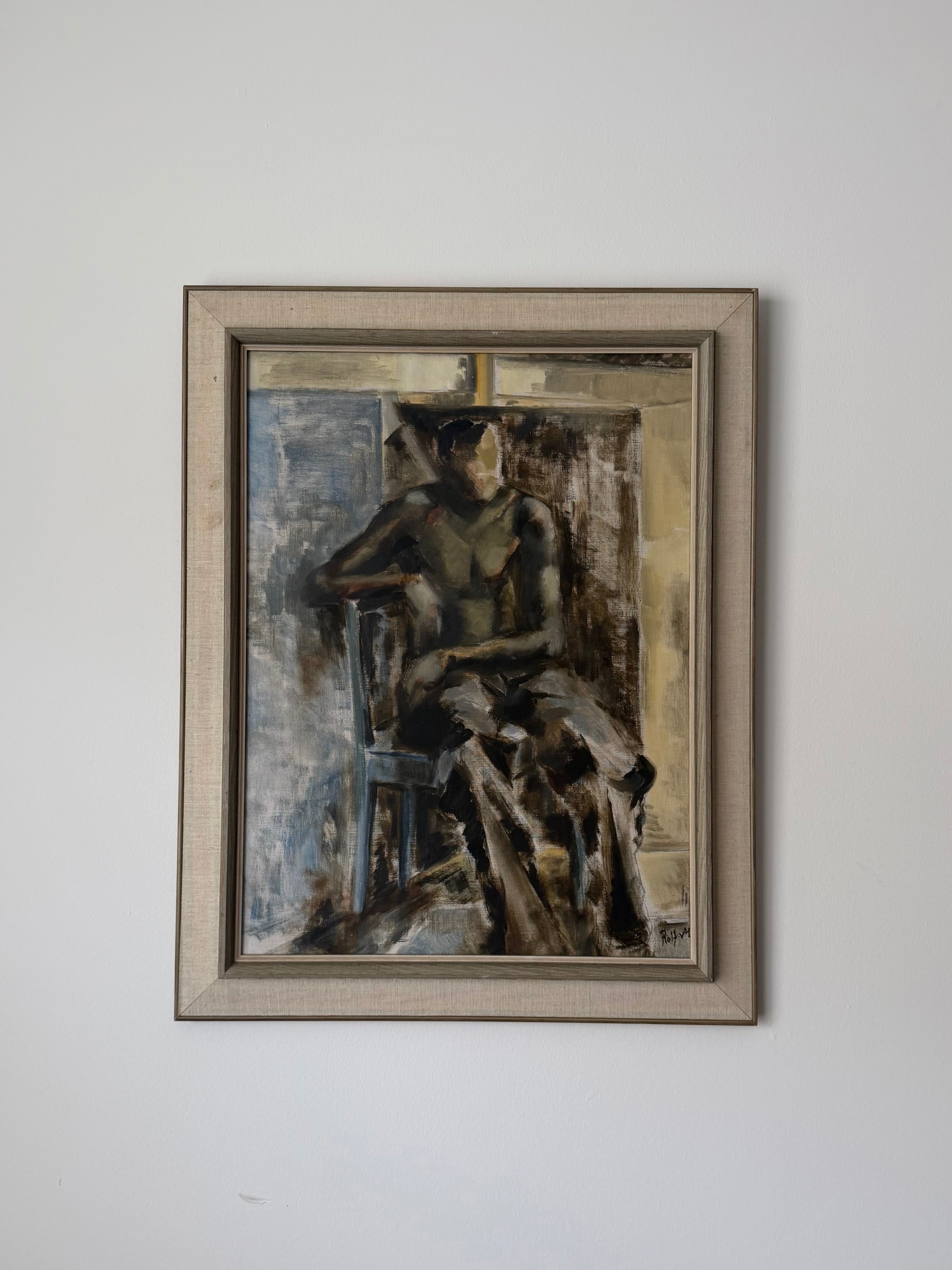 Swedish Modern Figurative Acrylic on Canvas | Framed Scandinavian Portrait Painting