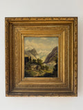 Alpine Village by J.M. Meeker, a 19th-century mountain landscape in a period gilt frame