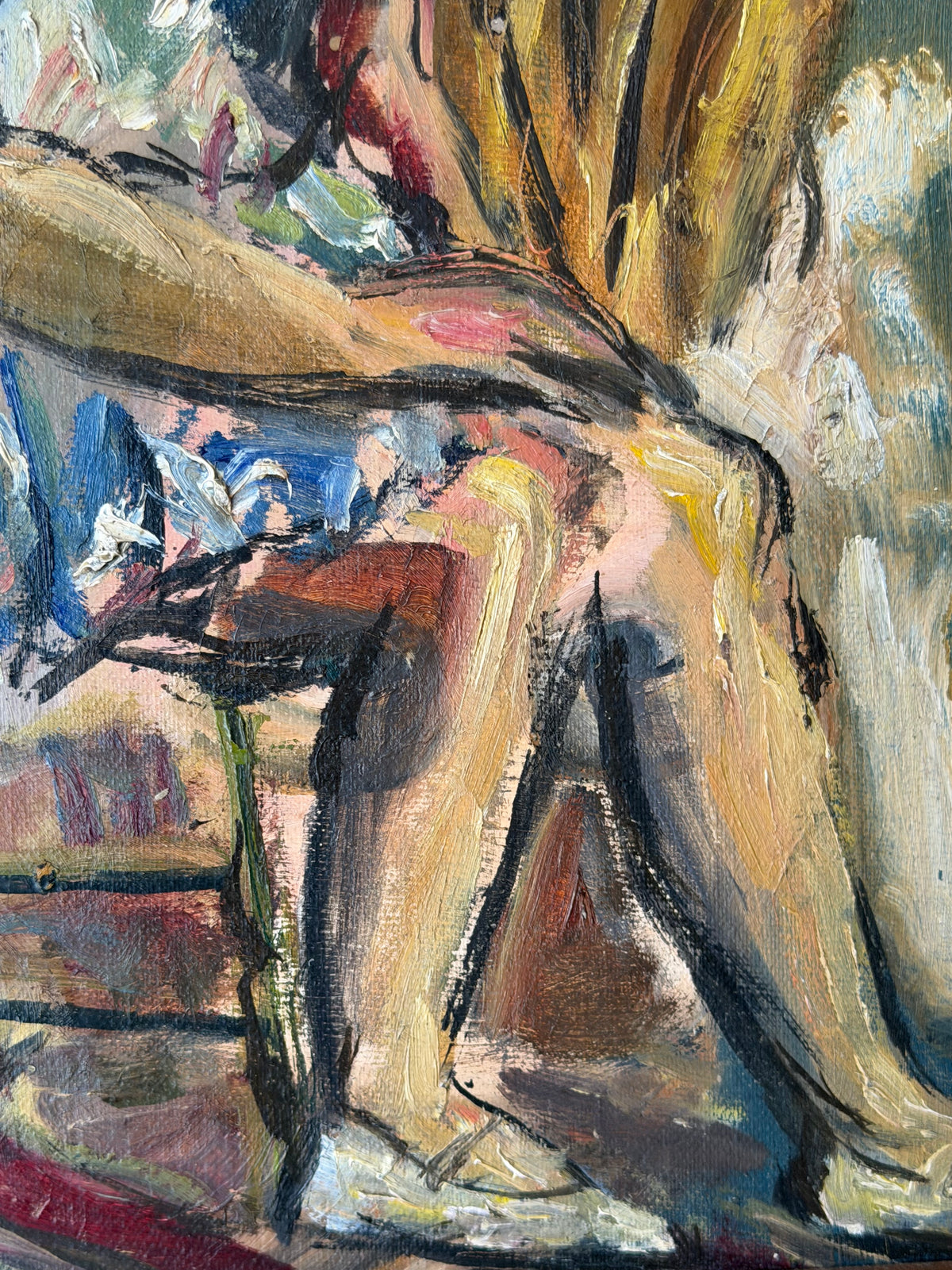 Close-up of the colorful brushwork in Pensive Ballerina by Wood Gaylor