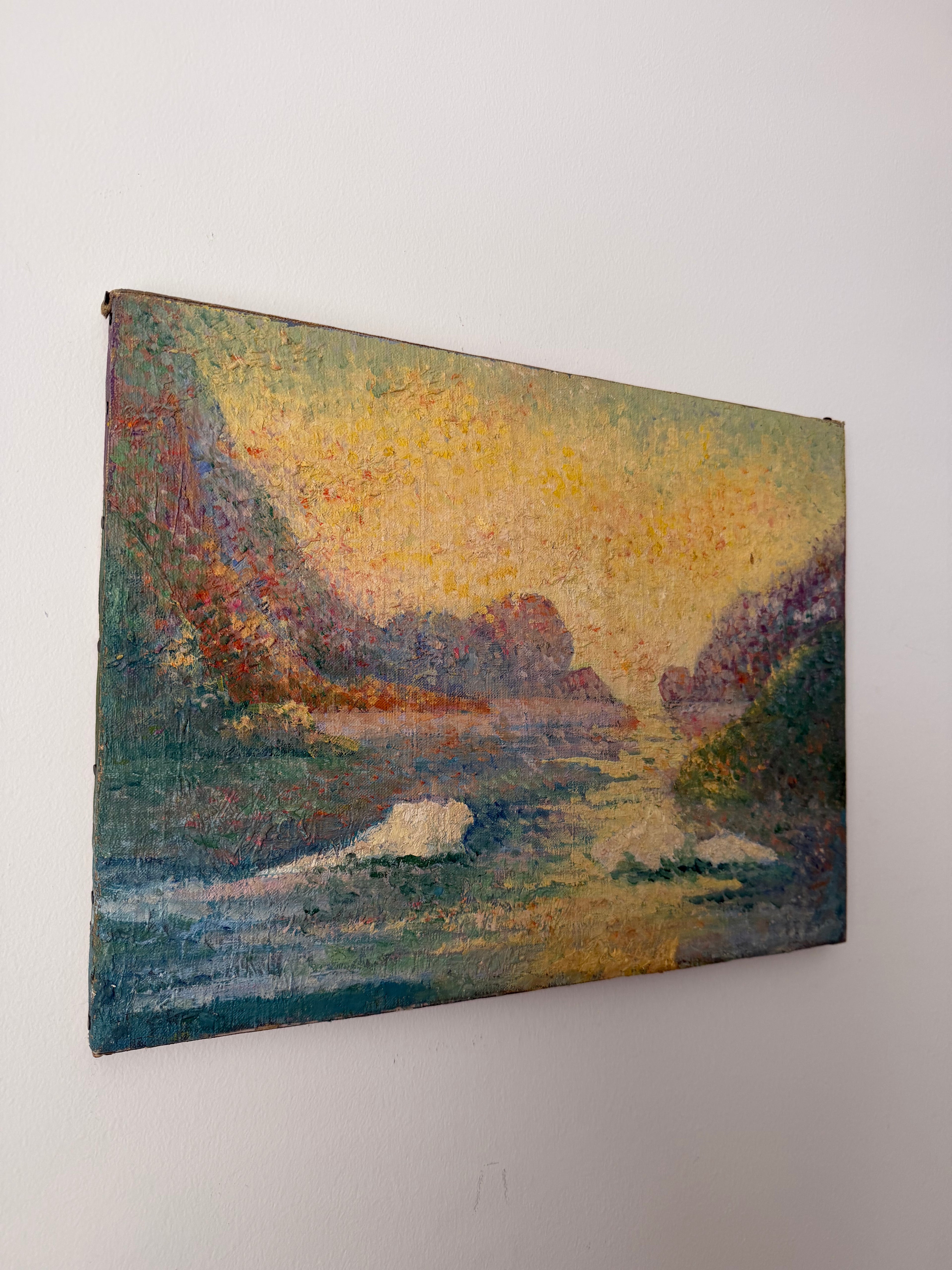Vintage Impressionist Oil Painting | Luminous River Landscape | Dated 1937