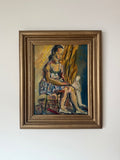 Pensive Ballerina original midcentury oil painting by Wood Gaylor in a vintage gilt frame