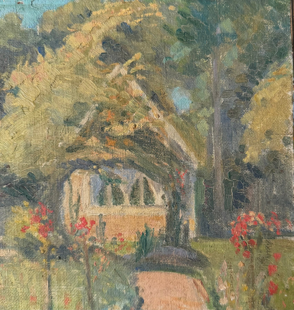 Vintage English Garden Oil Painting | Cottage Landscape | Original