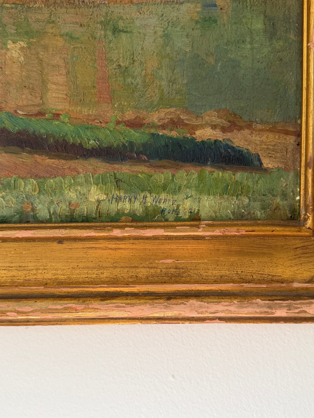 Harry Wertz “Rome” Oil on Board Landscape Painting with Classical Temple