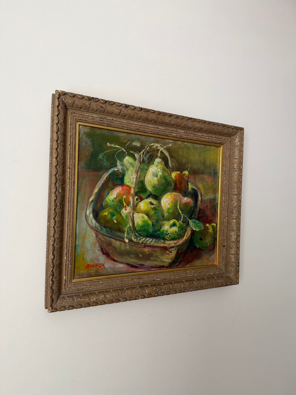 Frank Brokenshaw Still Life Oil Painting | Signed Pears in Basket | Original