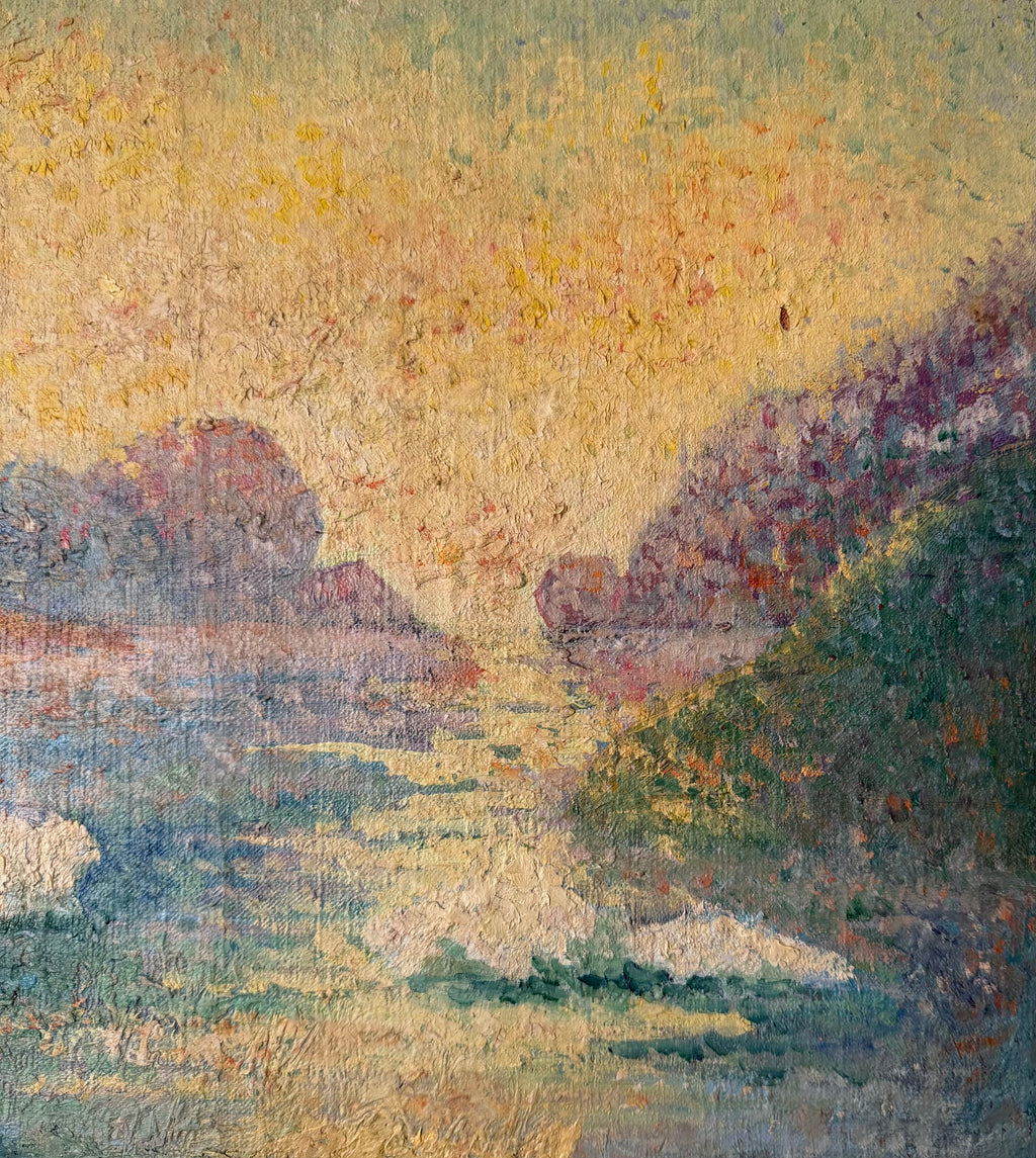 Vintage Impressionist Oil Painting | Luminous River Landscape | Dated 1937