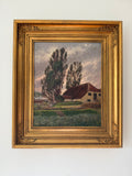 Pastoral Farmhouse by Olaf Viggo Langer, an antique German landscape in its original gilt frame
