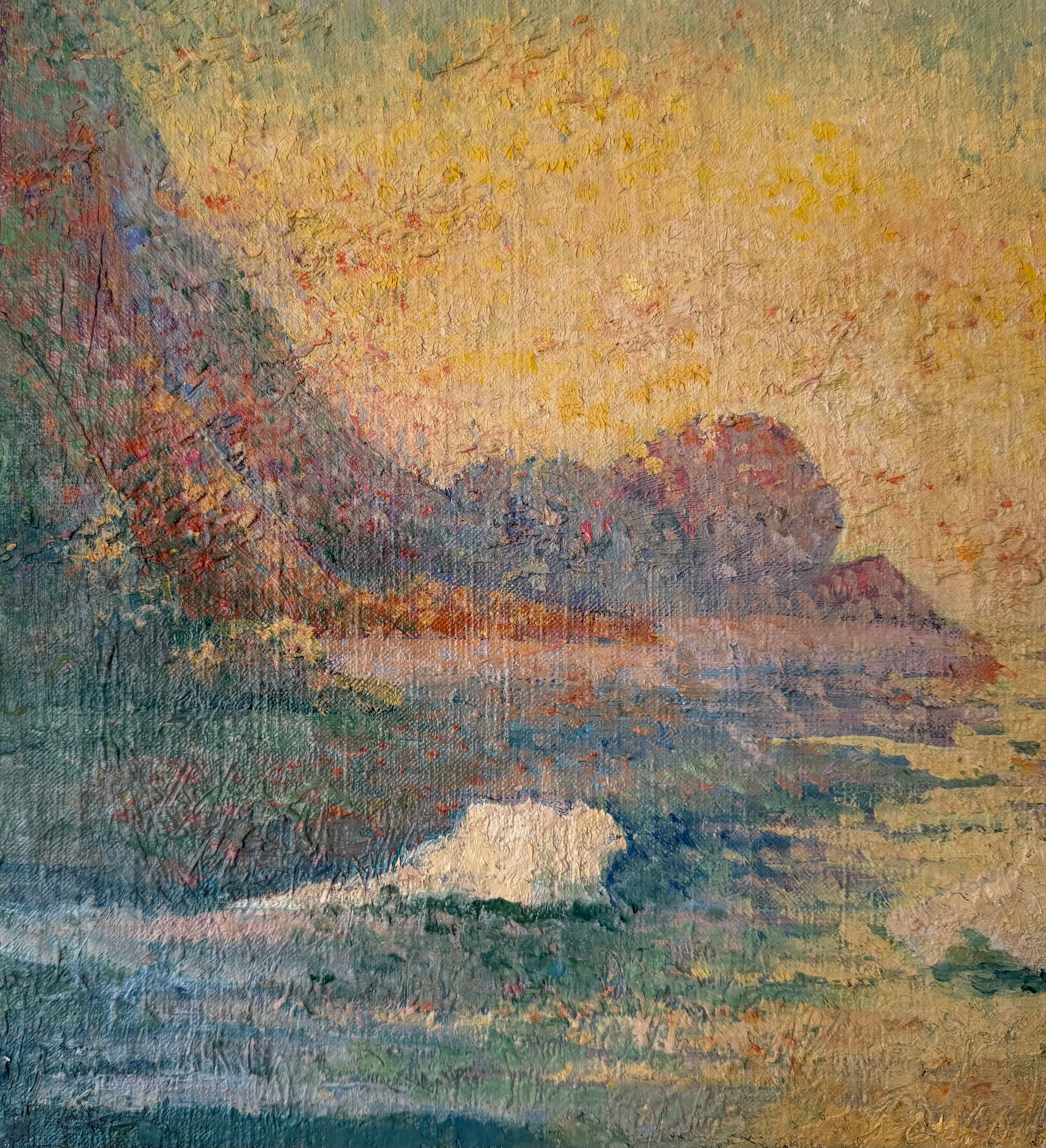 Vintage Impressionist Oil Painting | Luminous River Landscape | Dated 1937