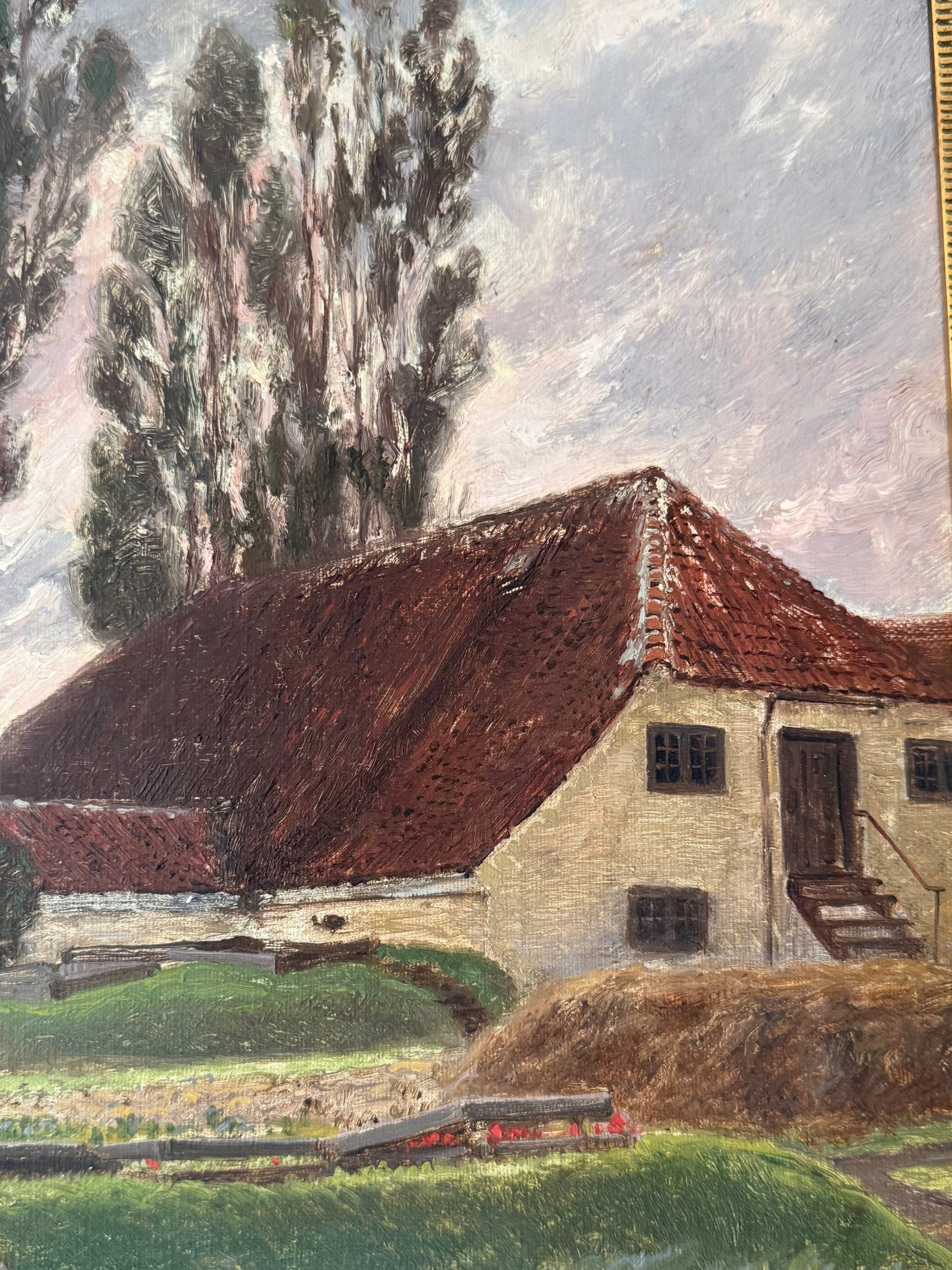 Olaf Viggo Langer (German, b. 1860) Pastoral Farmhouse Landscape Oil Painting