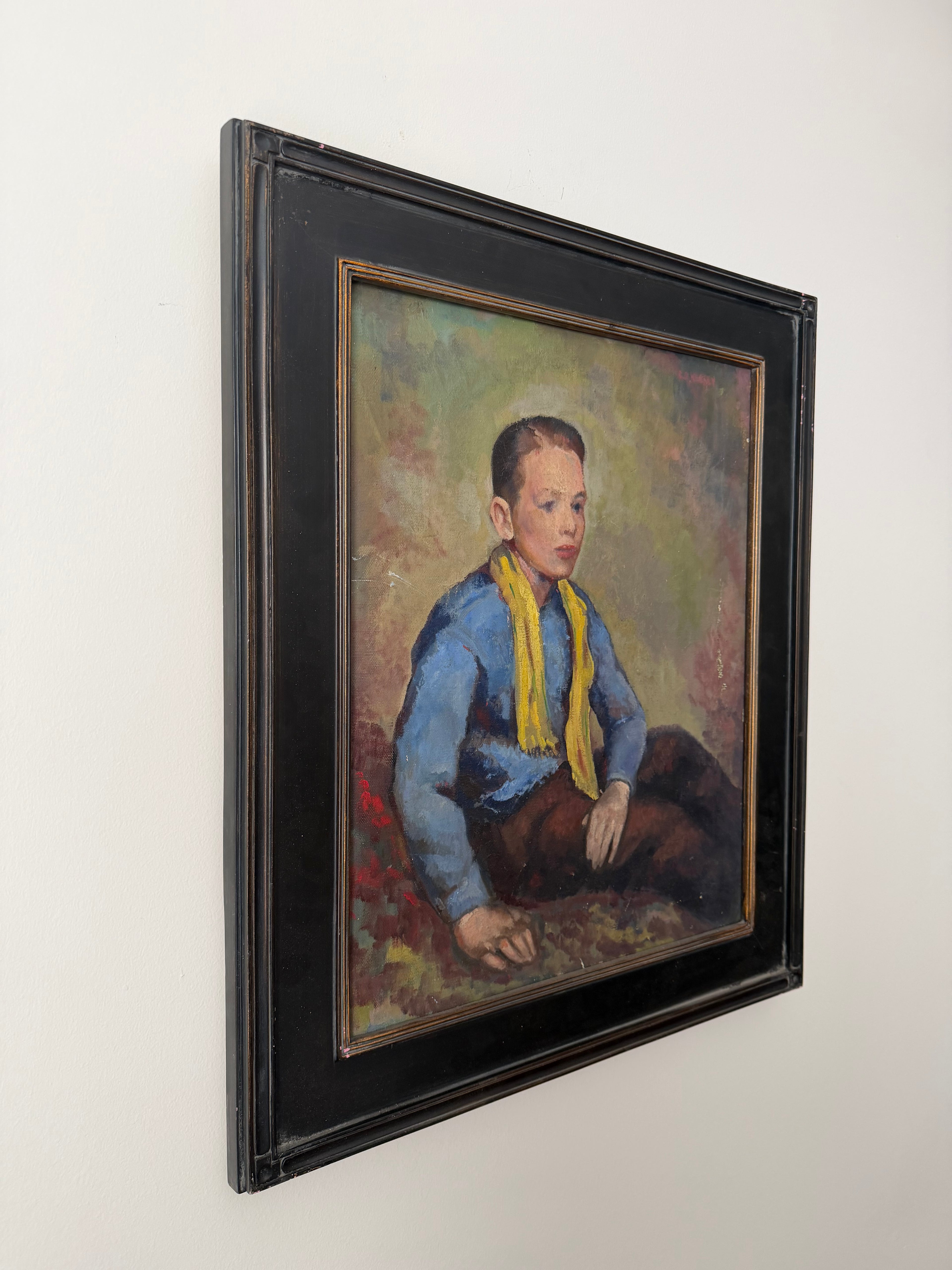 Vintage American Portrait Oil Painting of Young Boy | Signed Original