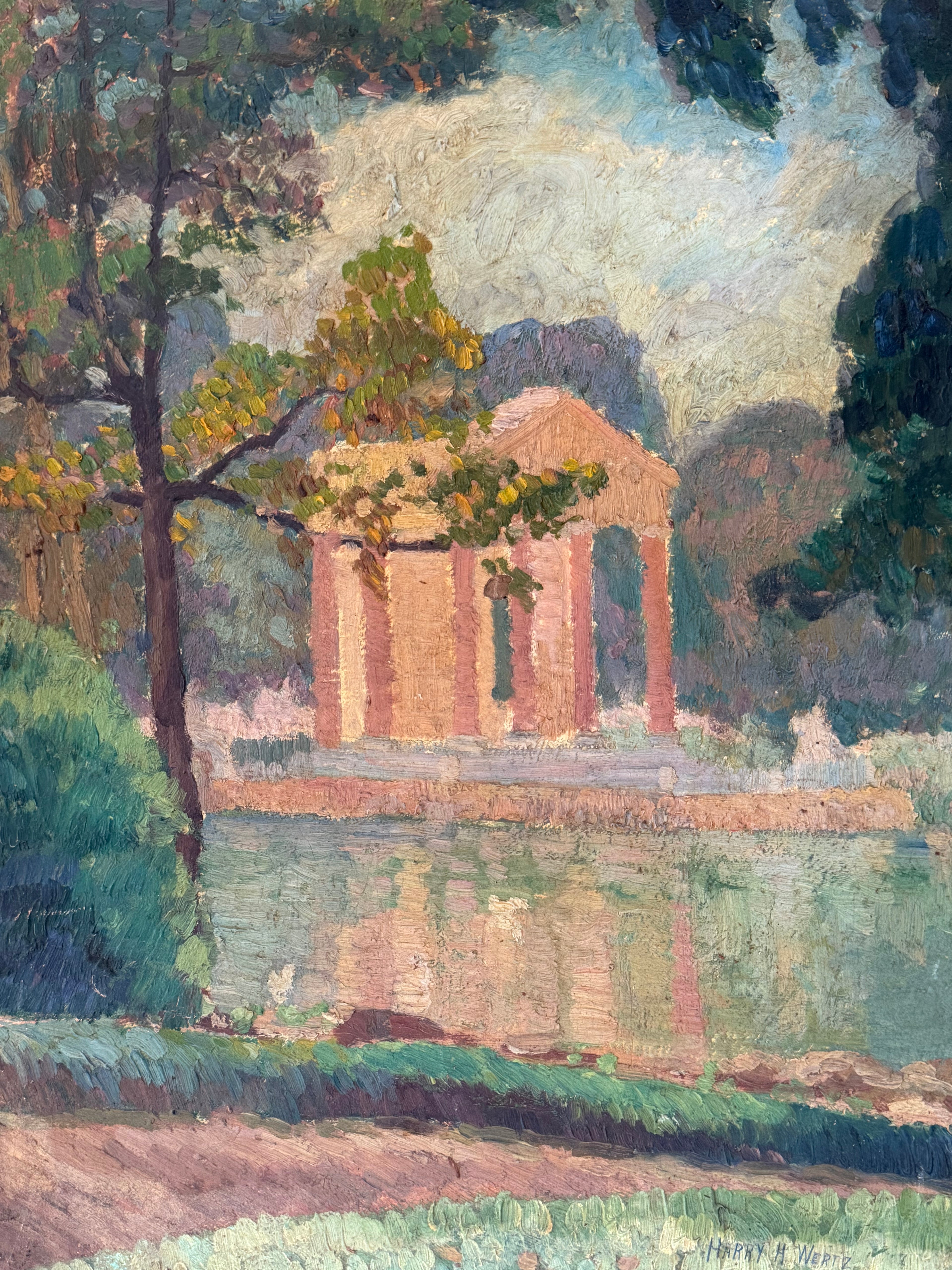 Harry Wertz “Rome” Oil on Board Landscape Painting with Classical Temple