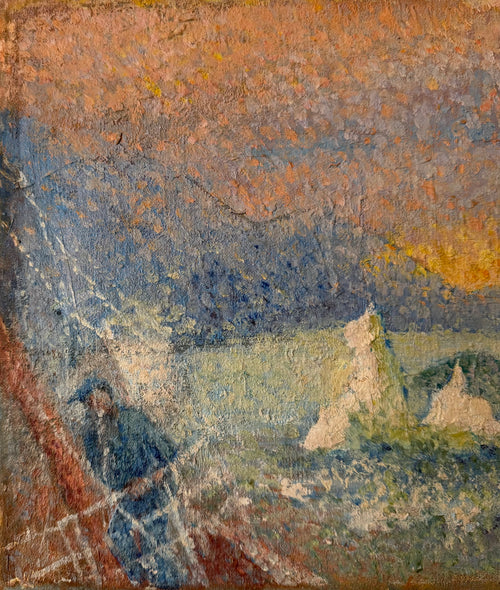 Detail of sailboats and the rugged Chilean coastline in the Angostura Inglesa oil painting