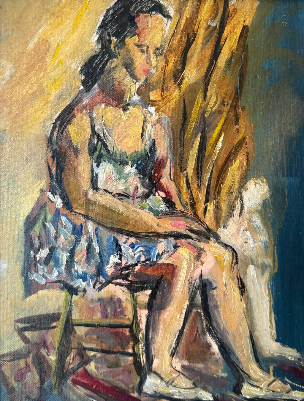 Pensive Ballerina by Wood Gaylor, an original American midcentury figure painting