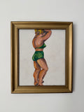 Original vintage modernist female figure painting displayed in a gilt wood frame
