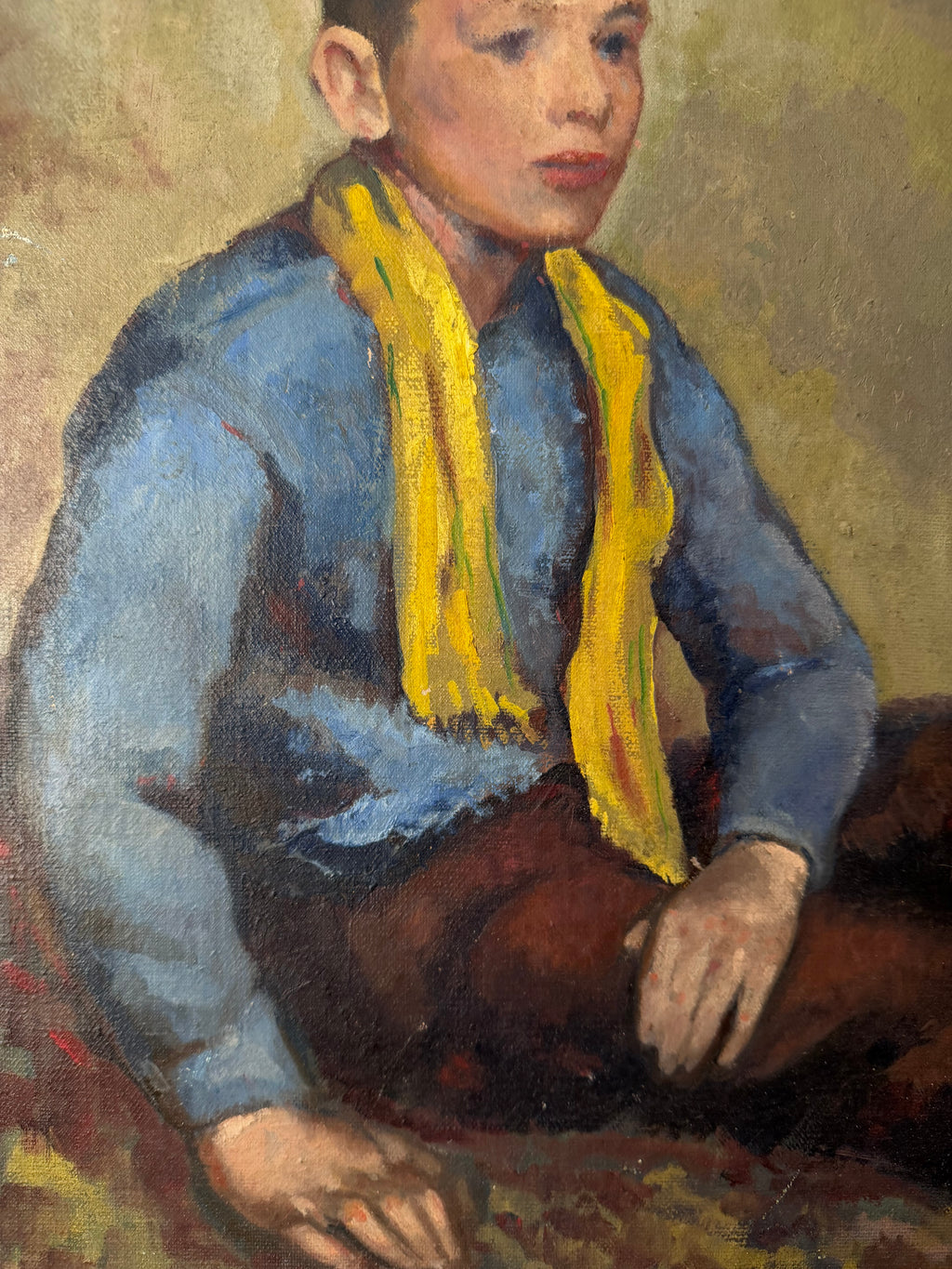 Vintage American Portrait Oil Painting of Young Boy | Signed Original