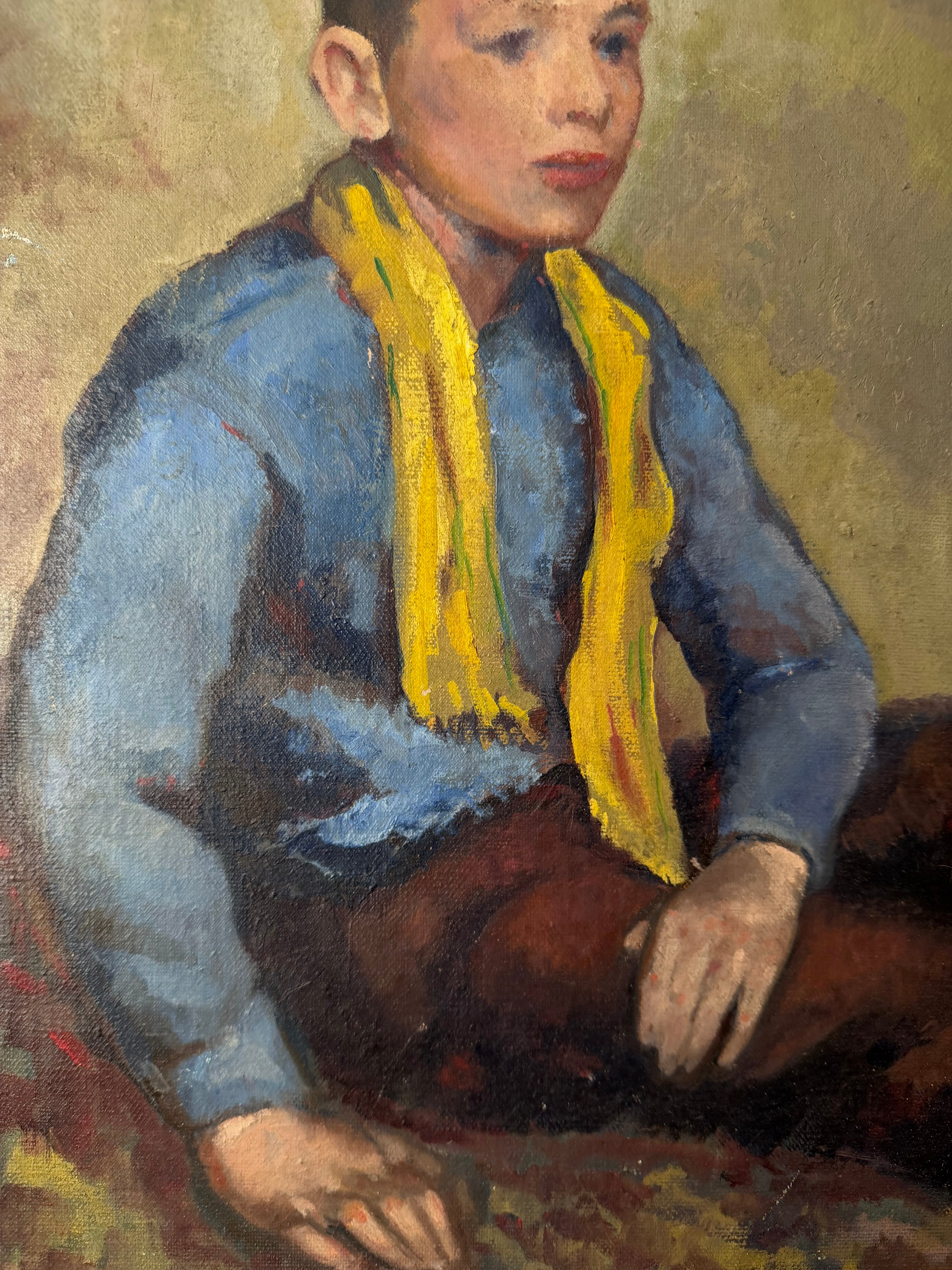 Vintage American Portrait Oil Painting of Young Boy | Signed Original