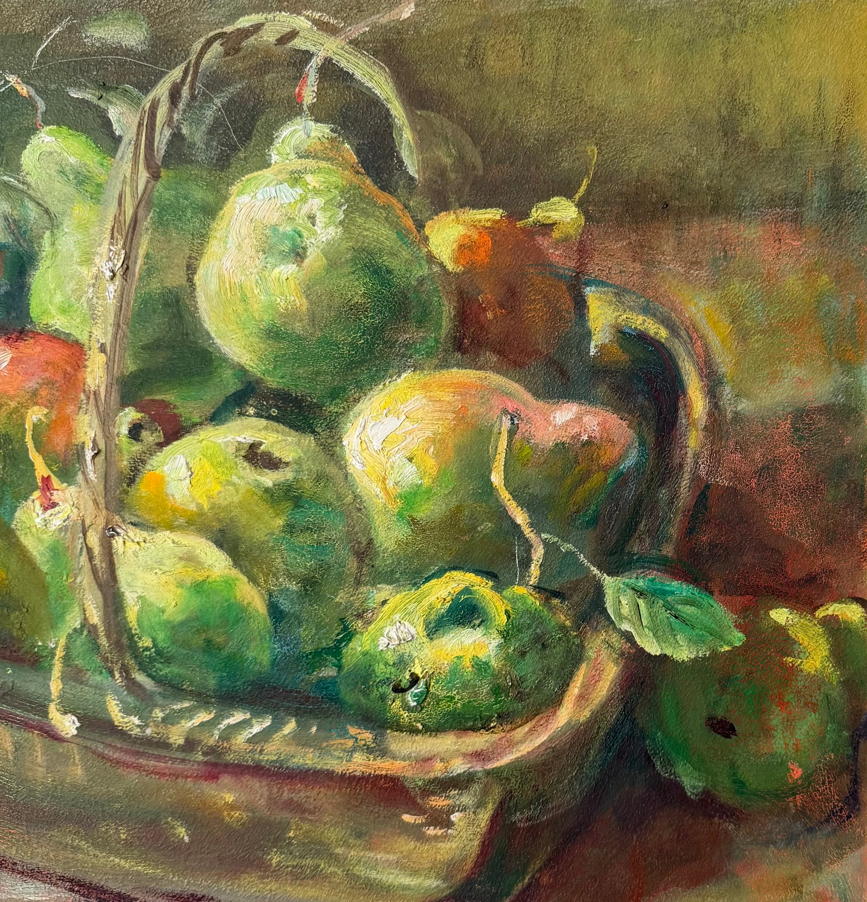 Frank Brokenshaw Still Life Oil Painting | Signed Pears in Basket | Original