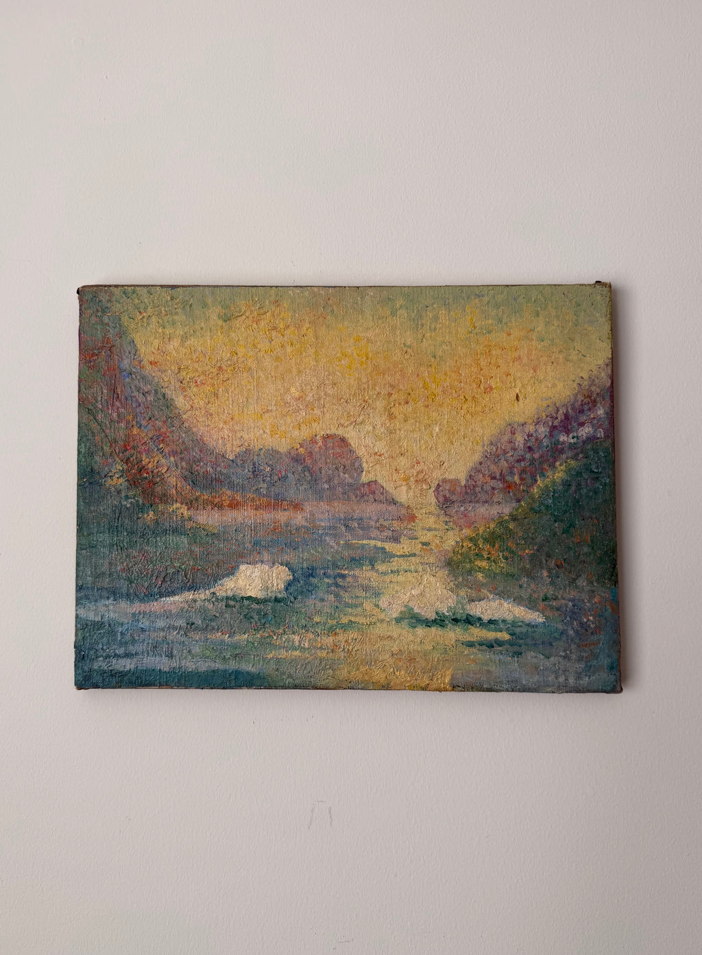 Vintage Impressionist Oil Painting | Luminous River Landscape | Dated 1937