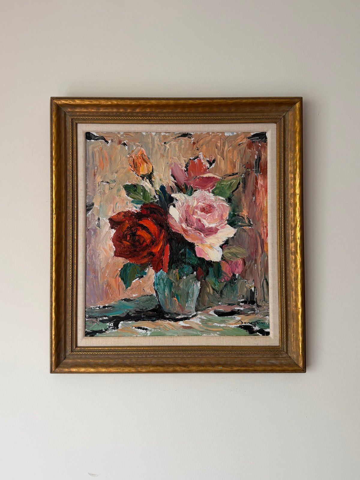 Original French floral still life by Georges Bousquet displayed in a gilt wood frame